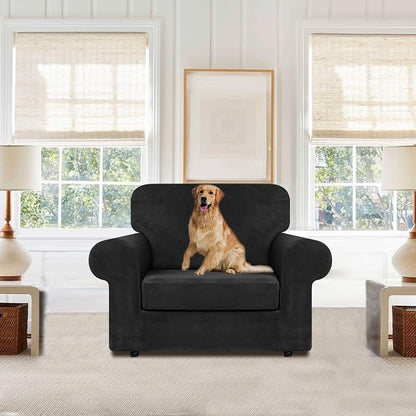 WEERRW Velvet Stretch 2 Pieces Chair Sofa Slipcovers Washable, Black | Armchair Slipcovers Luxury Soft Velvet Plush Furniture Protector Couch Cover with Elastic Bottom for Kids Pets, Small