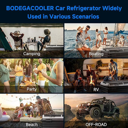 BODEGACOOLER 12 Volt Car Refrigerator, 100 Quart Portable Freezer, Car Fridge Dual Zone WIFI APP Control, -4℉-68℉ Cooler, 12/24V DC and 100-240V AC, for Travel, Camping, Outdoor,RV, black