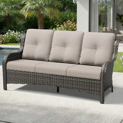Joyside Outdoor Patio Couch, 3 Seater Outdoor Wicker Sofa with High Back, Deep Seating, Wide Armrest, Thickened Cushions, Patio Sofa for Deck, Porch Use