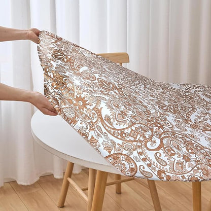 LIBERECOO Luxury Paisley Round Vinyl Tablecloth with Flannel Backing - Waterproof, Oilproof, Wipeable Dining Table Cover for Indoor/Outdoor Use