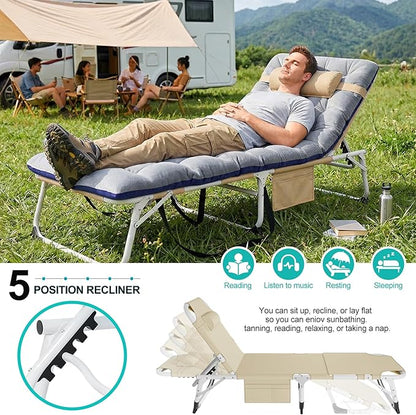 ABORON 4-in-1 Lounge Chair with Face & Arm Holes for Tanning, 440LB Heavy-Duty Folding Recliner with Plush Cotton Cushion, No Assembly Tri-Fold Guest Bed for Sunbathing, Poolside, Office Nap & Camping