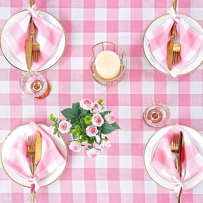 B-COOL Pink Plaid Tablecloth Easter Checkered Tablecloth Fabric Pink and White Gingham Flag Table Cover for Parties, Valentines, Race Car Birthday Party, Birthday, Outdoor Picnic, 56x84inch