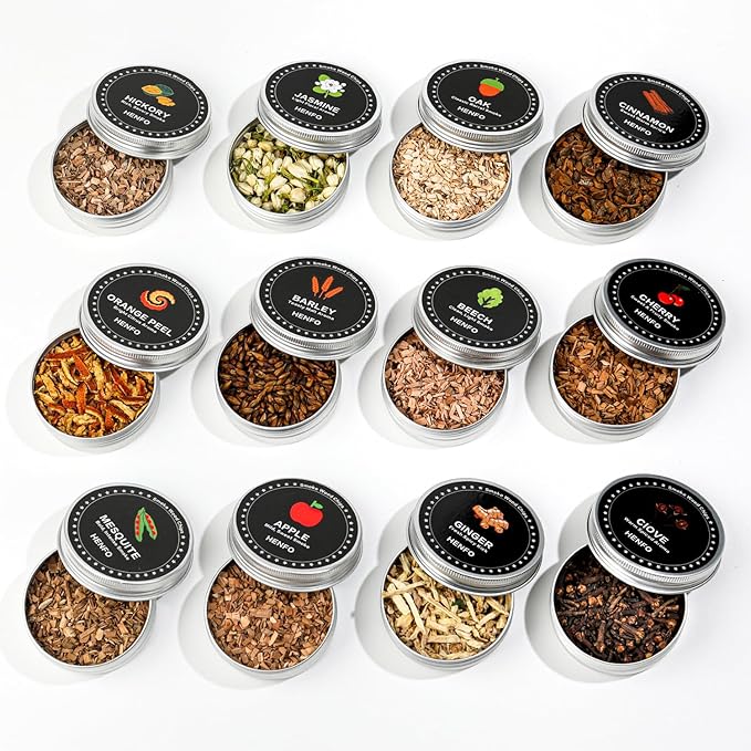 Cocktail Smoker Wood Chips Variety Pack for Whiskey, 12 Flavors – Natural Smoker Chips with Botanical Infusion Ingredients for Bourbon, Old Fashioned & Craft Cocktails, Includes Mini Scoop