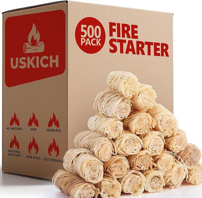 500Pcs Fire Starter - Natural Fire Starters for Campfires,Fireplace, Pellet Stove & Wood, Fire Pit, Smoker, BBQ, Chimney, Pizza Oven - Fire Starters for Grill, Charcoal Starter