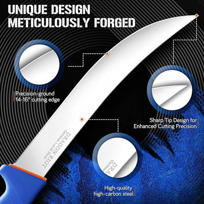 DRAGON RIOT Curved Butcher Breaking Knife,Super Sharp Carving Slicing Knife for BBQ,10 Inch Scimitar Blade for Meat Cutting,High Carbon Stainless Steel Cimeter Breaking Knives with Ergonomic Handle
