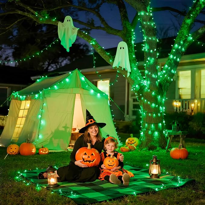 JMEXSUSS 500 LED Green Halloween Lights, 173ft Christmas Lights Plug in | Remote Control, 8 Modes, Waterproof Green String Lights Outdoor for Halloween Party Xmas Tree Decorations