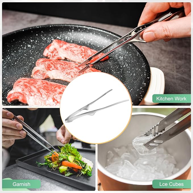 M METERXITY 3 Pcs Korean and Japanese BBQ Tongs 11.2 Inch Barbecue Tongs 304 Stainless Steel Kitchen Self-Standing Grill Non-Slip for Grill/Salad/Camping/Cooking [Silver]