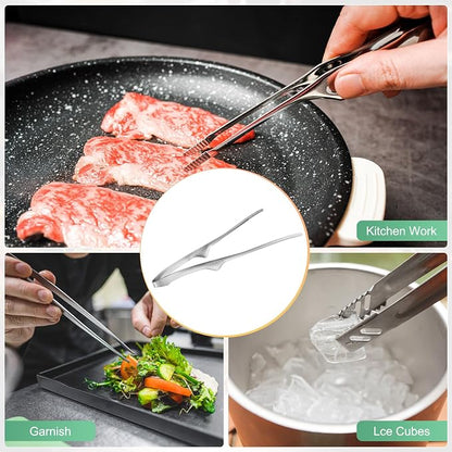 M METERXITY 3 Pcs Korean and Japanese BBQ Tongs 11.2 Inch Barbecue Tongs 304 Stainless Steel Kitchen Self-Standing Grill Non-Slip for Grill/Salad/Camping/Cooking [Silver]
