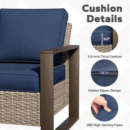 Joyside Outdoor Patio Chairs, 8 Pieces Wicker Rattan Furniture Set, 4 Patio Chairs, 1 Sofa, 2 Ottoman and 1 Table, Metal Wide Armrest, Thick Cushions and Deep Seating for Garden, Backyard, Porch
