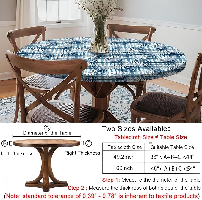 opstellen Fitted Round Tablecloth Wipe Clean Table Cloth Vinyl Inside Outside Circle Cover for 36-44" Tables Dining Kitchen Family Festival Items Gifts Summer Fall Patio Picnic Camp Garden Essential