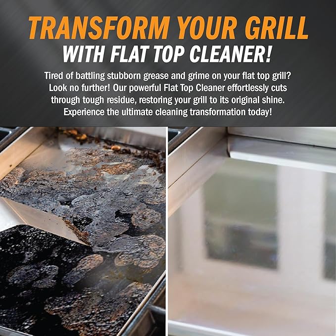 Flat Top Grill Cleaner – 32 fl oz | Griddle Cleaner, Removes Burnt-On Residue, Food Safe, Non-Caustic Formula, For Blackstone Grills