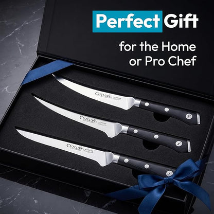 Cutluxe 3-Piece Boning Knife Set – 6" Razor-Sharp Straight, Curved & Flexible Blades, Fillet knife for Fish & Meat Cutting – High Carbon German Steel – Full-Tang Ergonomic Handles – Artisan Series