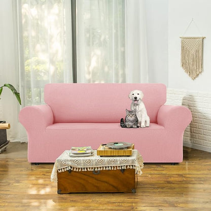 LURKA Stretch Loveseat Couch Cover, 1 Piece 2 Cushion Sofa Slipcover, Pink | Soft Stretch Jacquard, Fits 55"-78" Loveseats, Elastic Bottom for Secure Fit, Machine Washable, Pet & Kid Friendly