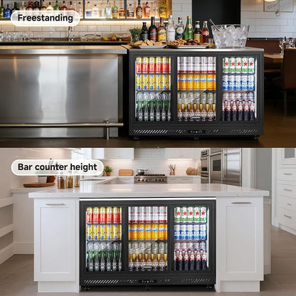 BODEGACOOLER 12 Cu.Ft Back Bar Cooler, 3 Sliding Glass Doors, 6 Castes | Commercial beverage refrigerator for beer and soda with Stainless Steel Top, 6 adjustable shelves, LED lighting, 32°F-50°F