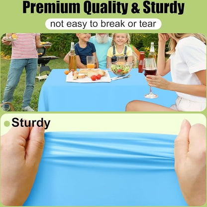 Smiry Disposable Table Cloth 3 Pack, 54 x 108 Inch Waterproof Plastic Tablecloth, Decorative Rectangle Table Covers for Party, Birthday, Picnic, Light Blue