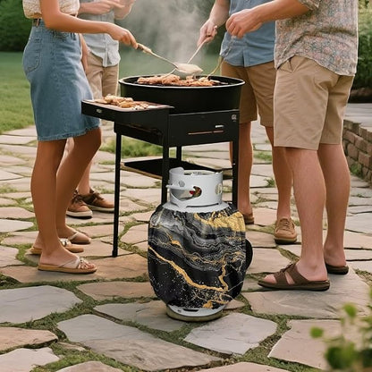 Rv Propane Tank Cover Black Gold Gas Tank Covers Protective Covers for Grill, Travel Trailer RV and Outdoor Use Windproof Weatherproof Gas Carrier