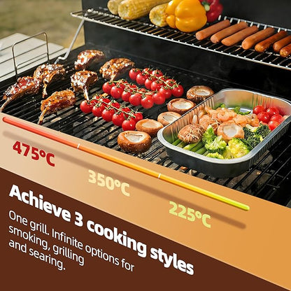 Barrel Charcoal Grill, Outdoor BBQ Smoker, 737 Sq. In. Cooking Area, Adjustable Charcoal Pan, Warming Rack, Front & Side Table, Storage Shelf, Enameled Steel Wire, Backyard, Patio (Large)
