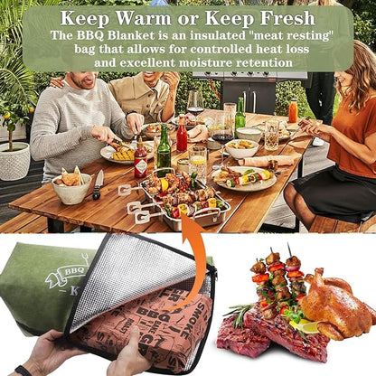 BBQ Blanket for Resting Meat, BBQ Brisket Blanket Meat Resting Blanket for Smoking, Grilling Meat Insulated Resting Bag with Wide Mouth for Large Brisket/Turkey (Regular 21in Green)