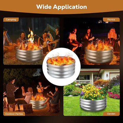 Raynesys 36 Inch Round Galvanized Fire Pit Ring, Silver Round Galvanized Fire Ring, 3 Feet Diameter Fire Pit, Outdoor Pits for Backyard, Camping, Bonfire