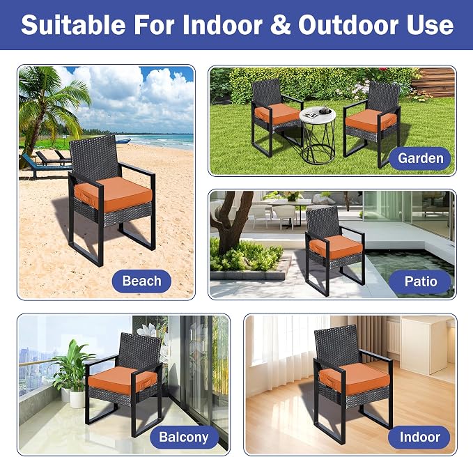 IASEAHK Patio Chair Cushions, 18.5" x 16" x 3" Outdoor Chair Cushions Set of 4, Waterproof Outdoor Cushions for Patio Furniture, Outdoors Seat Cushions with Handle and Ties, Spice