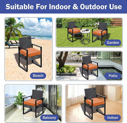 IASEAHK Patio Chair Cushions, 18.5" x 16" x 3" Outdoor Chair Cushions Set of 4, Waterproof Outdoor Cushions for Patio Furniture, Outdoors Seat Cushions with Handle and Ties, Spice