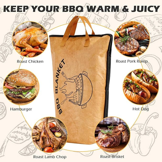 2 Pack BBQ Meat Resting Blanket, Insulated BBQ Blanket for Resting Meat, Smoking Meat Resting Bag with Wide Mouth for Large Brisket, Turkey, Steaks, Stocking Stuffers Present for Men, Dad,