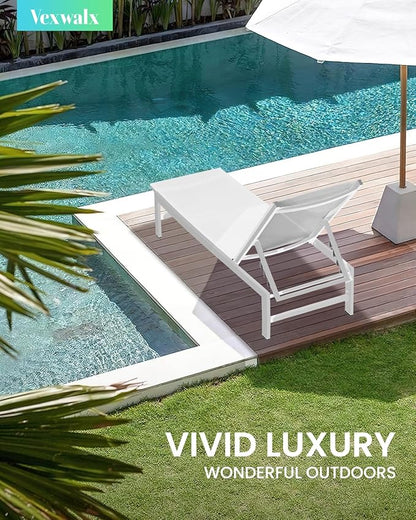 Vexwalx Outdoor Lounge Chair for Pool, Aluminum Chaise Lounge Chairs with 5-Position Recliner, Patio Lounge Chair for Backyard, Poolside, Deck, Lawn (White)