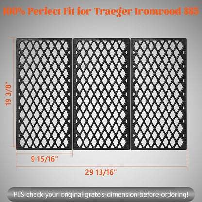Grill Grates for Traeger Ironwood 885 Pro 780 Cooking Grate Cast Iron Grid Rack BBQ Replacement Parts HDW443 HDW436 KIT0451 Wood Pellet Smoker Accessories