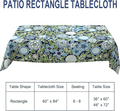 Outdoor Rectangle Tablecloth, 60×84 Inch Water Repellent Picnic Table Cover with Umbrella Hole Zipper for Patio Family Meal, Azure Bloom