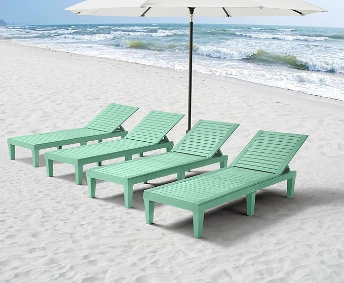 Nestl Sun Tanning Chair - Sage Green Chaise Lounge Chair Outdoor, Lightweight Pool Lounge Chairs Set of 4, Adjustable 5-Position Reclining Lawn Chair, Waterproof Beach Outdoor Lounge Chairs
