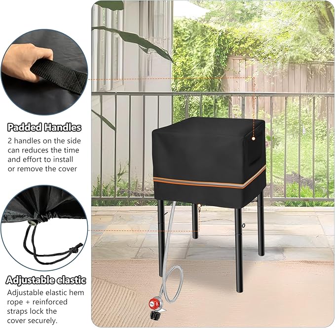 Outdoor Single Burner Stove Cover Fit for Flame King Heavy Duty 200K BTU, for GASONE, 600D Heavy Duty Water Resistant Cover,for All Single Propane Burner- 17.5" L x 17.5" W x 11" H,Black