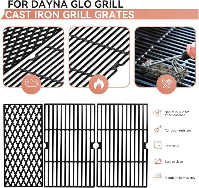 DGH450CRP Cooking Grates for Dyna-Glo Gril, Fits DGH450CRP-D DGH474CRP DGH485CRP DGF493BNP DGB495SDP-D DGB494SPB DGB463CNP DGH451CRP DGH483CRP 4 Burner Gas Grills, Cast Iron Replacement Grill Grates