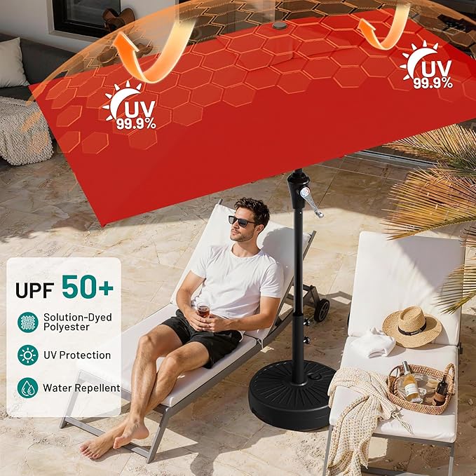 AreShark 6.5' x 10' Rectangular Patio Umbrellas for Outdoor, Outdoor Table Umbrella, Large Outdoor Patio Umbrellas with 6 Sturdy Ribs for Pool, Garden, Deck & Market (Red)