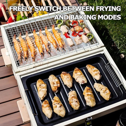 Portable Charcoal Grill for Outdoor BBQ, Twin-Sided Cooking, Compact Oil Drum Barbecue for Camping, Festivals & Picnics –for Enthusiasts (White)