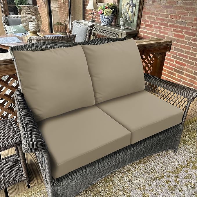 Bcareself Outdoor Deep Seat Cushion Set Waterproof & Fade Resistant Patio Furniture Cushions with Removable Cover Adjustable Straps Rain-Proof Seat Pad Back Cushion for Chair Sofa Porch 19 x 19 Beige