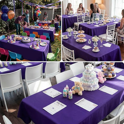 8 Pack Purple Tablecloth 60 x 102 Inch Rectangle For 6 Foot Tables | Wrinkle Resistant, Washable Polyester Fabric, Rectangular Table Cloth for Wedding Party Banquet Buffet and Camping