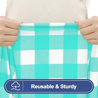 Smiry Picnic Table Cloth 2 Pack, Waterproof Elastic Fitted Tablecloths for 6FT Rectangle Tables, Washable Polyester Buffalo Plaid Tablecloth for Camping, Dining & Outdoor (Teal & White, 30" x 72")