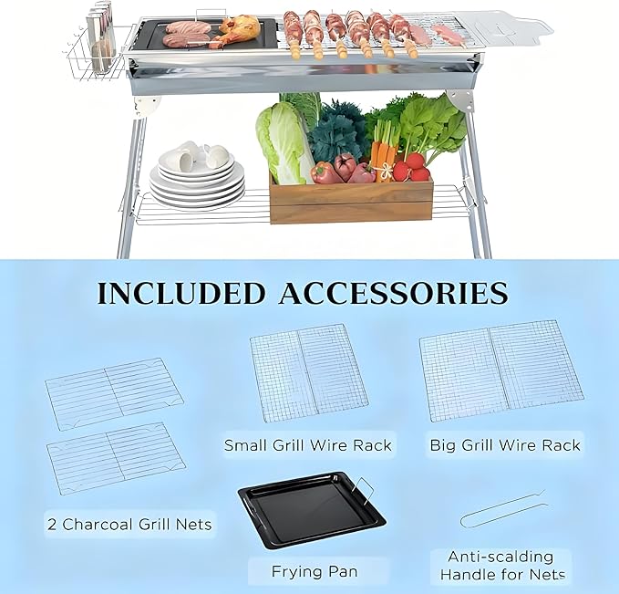 Folding Charcoal BBQ Grill, Portable Charcoal Barbecue Grill for Camping, Picnic