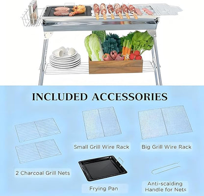 Folding Charcoal BBQ Grill, Portable Charcoal Barbecue Grill for Camping, Picnic