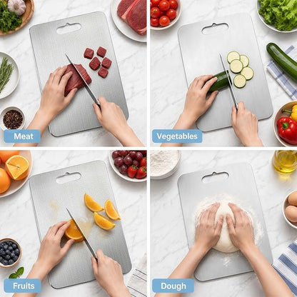 Titanium Cutting Board for Kitchen, Double-Sided Metal Chopping Board with Textured Surface and Hanging Hole, Dishwasher Safe Prep Board for Meat, Fruit, Vegetables, Grey, 18 x 12 in