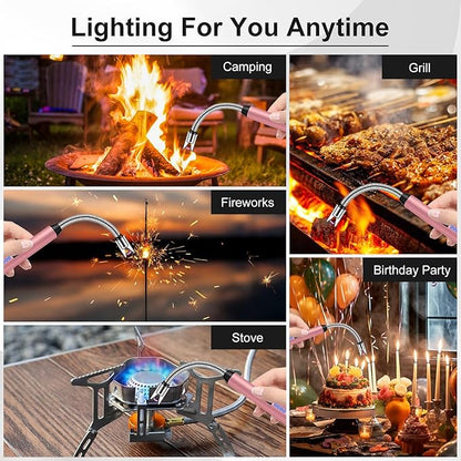 LcFun Candle Lighter with 360° Flexible Neck & Safety Lock, Windproof USB Rechargeable Electric Lighter, Flameless Arc Long Matches for Grill, BBQ, Camping, Fireplace, Stove