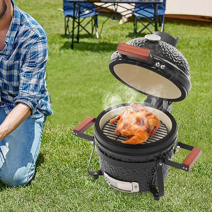 12.6-inch Portable Ceramic Charcoal Grill, Freestanding Picnic Patio Ceramic Grill Smoker, for Outdoor Cooking and Camping