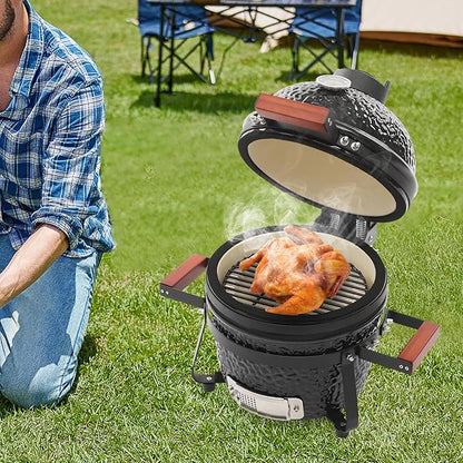 12.6-inch Portable Ceramic Charcoal Grill, Freestanding Picnic Patio Ceramic Grill Smoker, for Outdoor Cooking and Camping