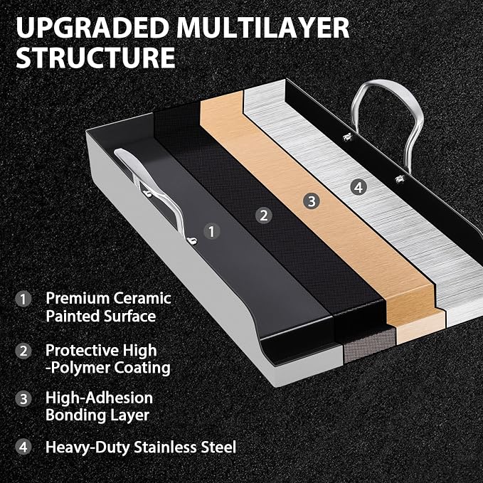 Utheer 19.5 x 10 Stainless Steel Griddle for Gas Grill and Stove Top | Ceramic Nonstick Stainless Steel Griddle Fits Gas Grill, Charcoal Grill and Stove Top with Grease Channel and X-Ridge Base