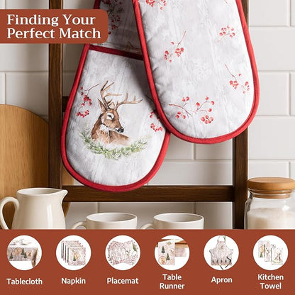 Maison d' Hermine Double Oven Mitts 100% Cotton Double Oven Glove (7"x35") | Heat Resistant BBQ Cooking Gloves with Loop Baking Kitchen Home Hotel Farmhouse Thanksgiving Christmas - Mountain Life