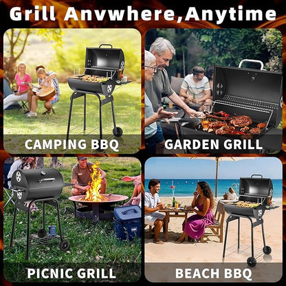 Kendane Barrel Charcoal Grill, Large Charcoal Grills with Side Shelf, Outdoor BBQ Grill,Perfect for Backyard Camping, Patio Parties and Picnics