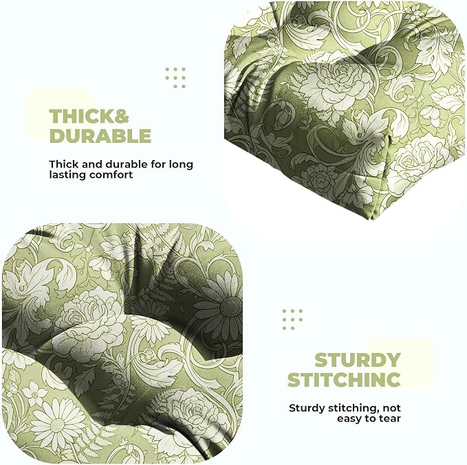 DANGHOOGY Wicker Chair Cushions, Waterproof Outdoor Loveseat Cushions for Patio Furniture, Tufted Wicker Furniture Cushions, 1 Loveseat and 2 U-Shaped Cushions (Green Rose)