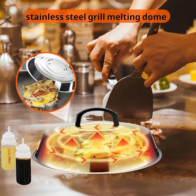Onlyfire Griddle Accessories Kit, 9PCS Flat Top Grill Accessories Set for Blackstone and Camp Chef, 12" Melting Dome,Grill BBQ Spatulas,Chopper/Scraper, Tongs,Great for Cooking Indoor or Outdoor | 12" Melting Dome,Grill BBQ Spatulas,Chopper/Scraper, To...