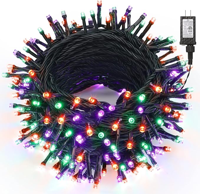 Brizled Halloween Lights Indoor Outdoor Purple Green & Orange Light String | 240 LED 95.14ft; 8 Modes; Connectable; Timer; Waterproof; Plugin Mini Twinkle Fairy Light for Outside Spooky Tree Decoration