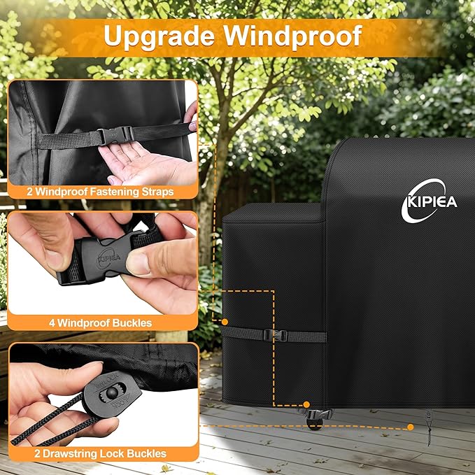 Kipiea Heavy Duty Grill Cover for Traeger Woodridge Elite/Pro/Pro Plus, 600D Oxford Wood Pellet Smoker Covers Waterproof & Windproof, Pellet BBQ Grill Cover for Outside Anti-UV, No Tear, No Fading
